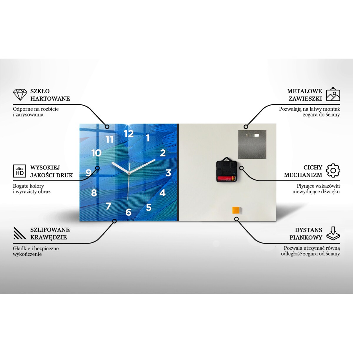 Zegar ścienny Czarny Marmur, 60x30 cm