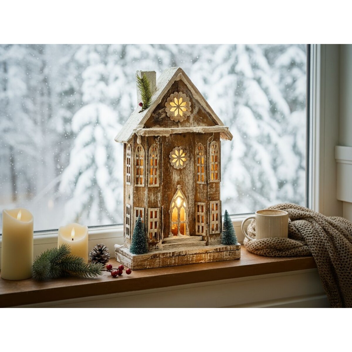Dekoracja świąteczna LED UNARI Domek 50 cm Jasnobrązowy