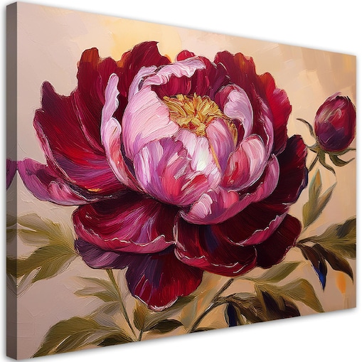 Obrazy do salonu nowoczesne Kwiat Piownia Czerwony Malowany 100x70