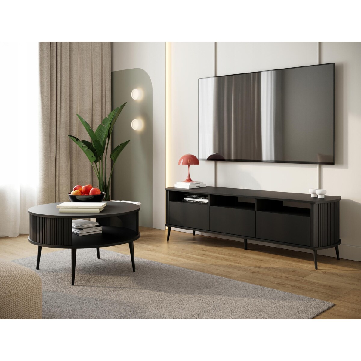 Szafka RTV Pod Telewizor CZARNA Komoda Do Salonu Nóżki PREMIUM VERLO 150cm