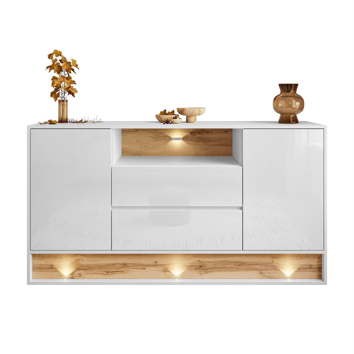 Komoda z szufladami VILLA z wstawką dąb wotan, biały + dąb wotan