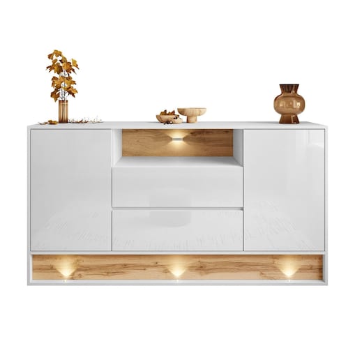 Komoda z szufladami VILLA z wstawką dąb wotan, biały + dąb wotan