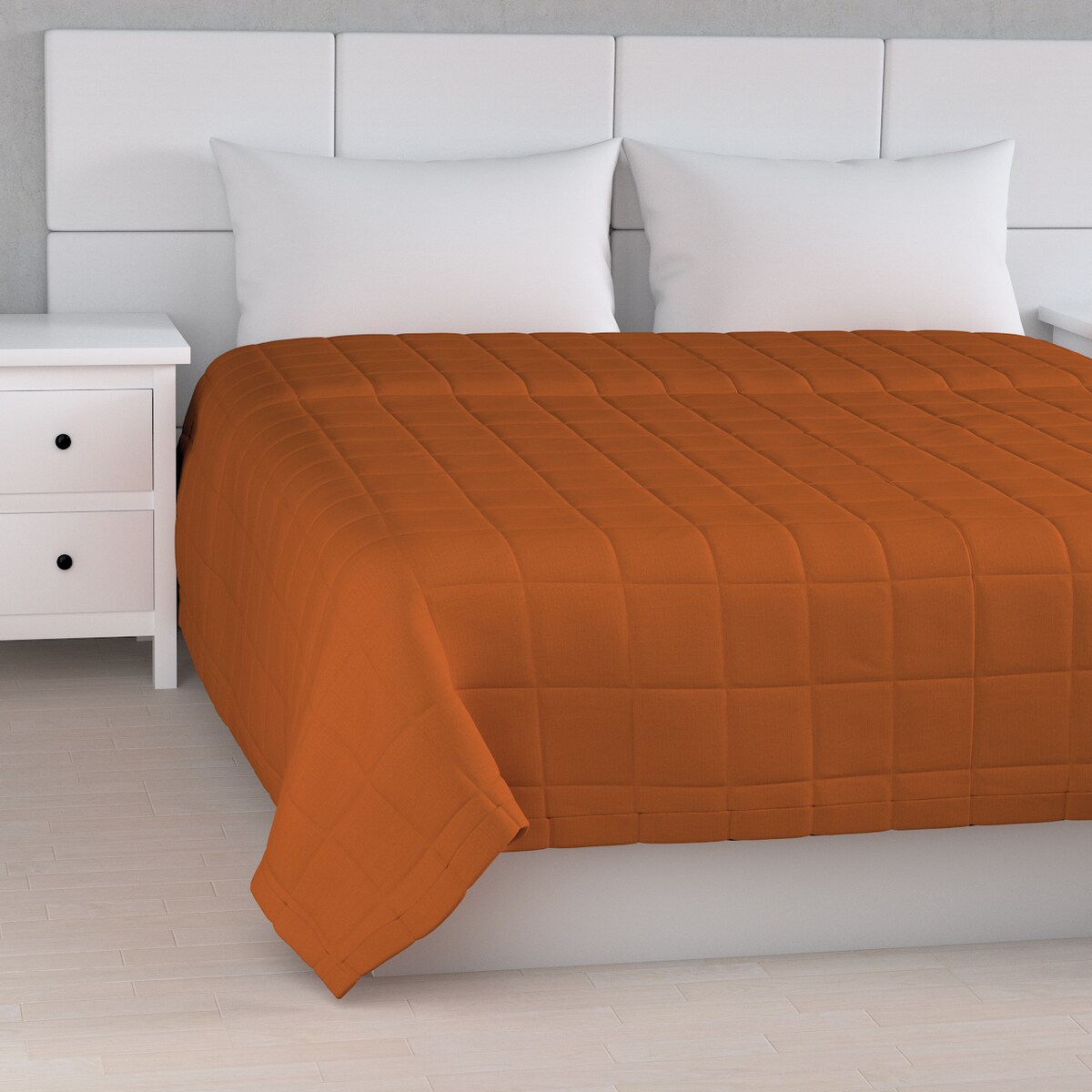 Narzuta pikowana w kratę 130x210 rudy