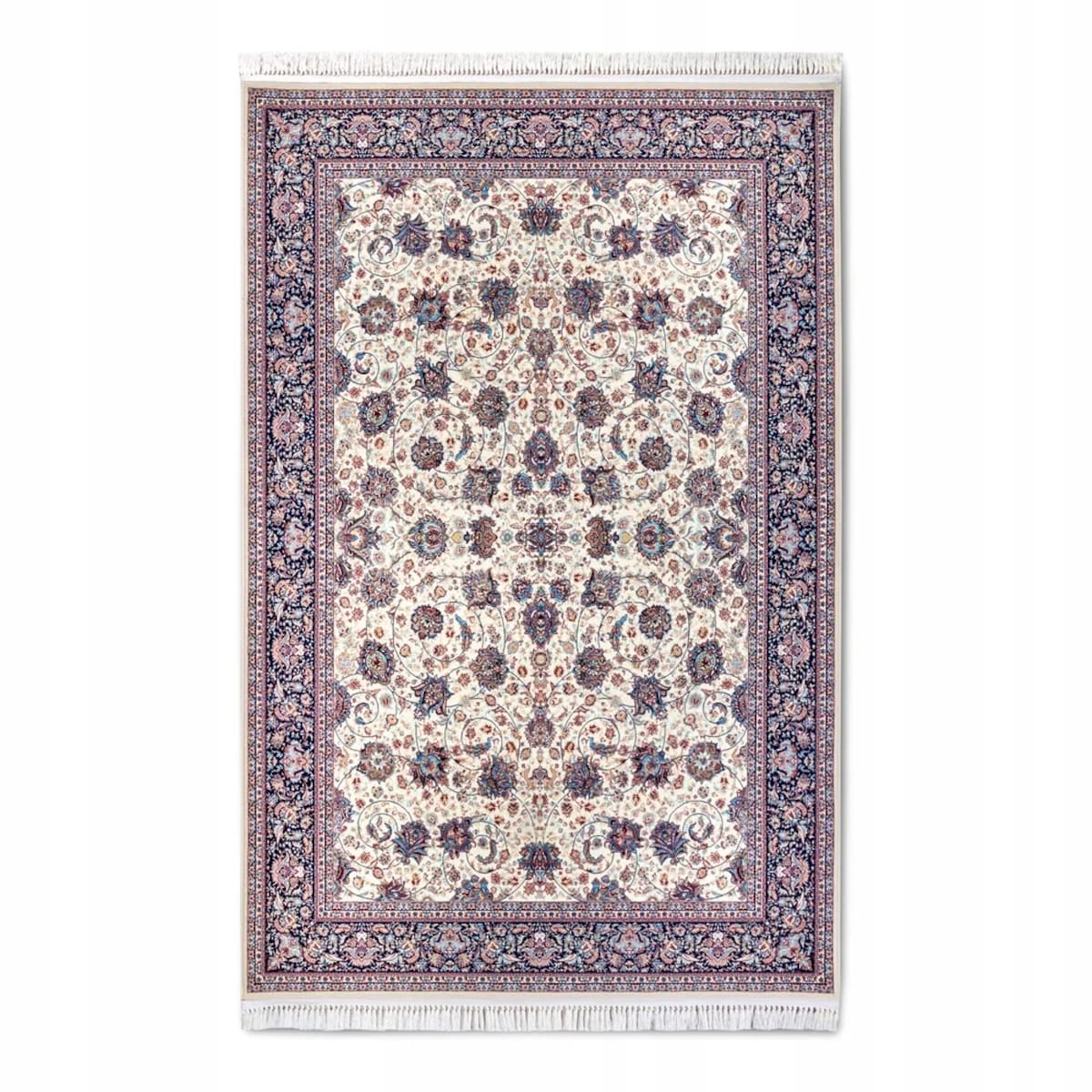 Dywan tradycyjny do salonu 155x235cm,klasyczny kremowo błękitny z frędzlami