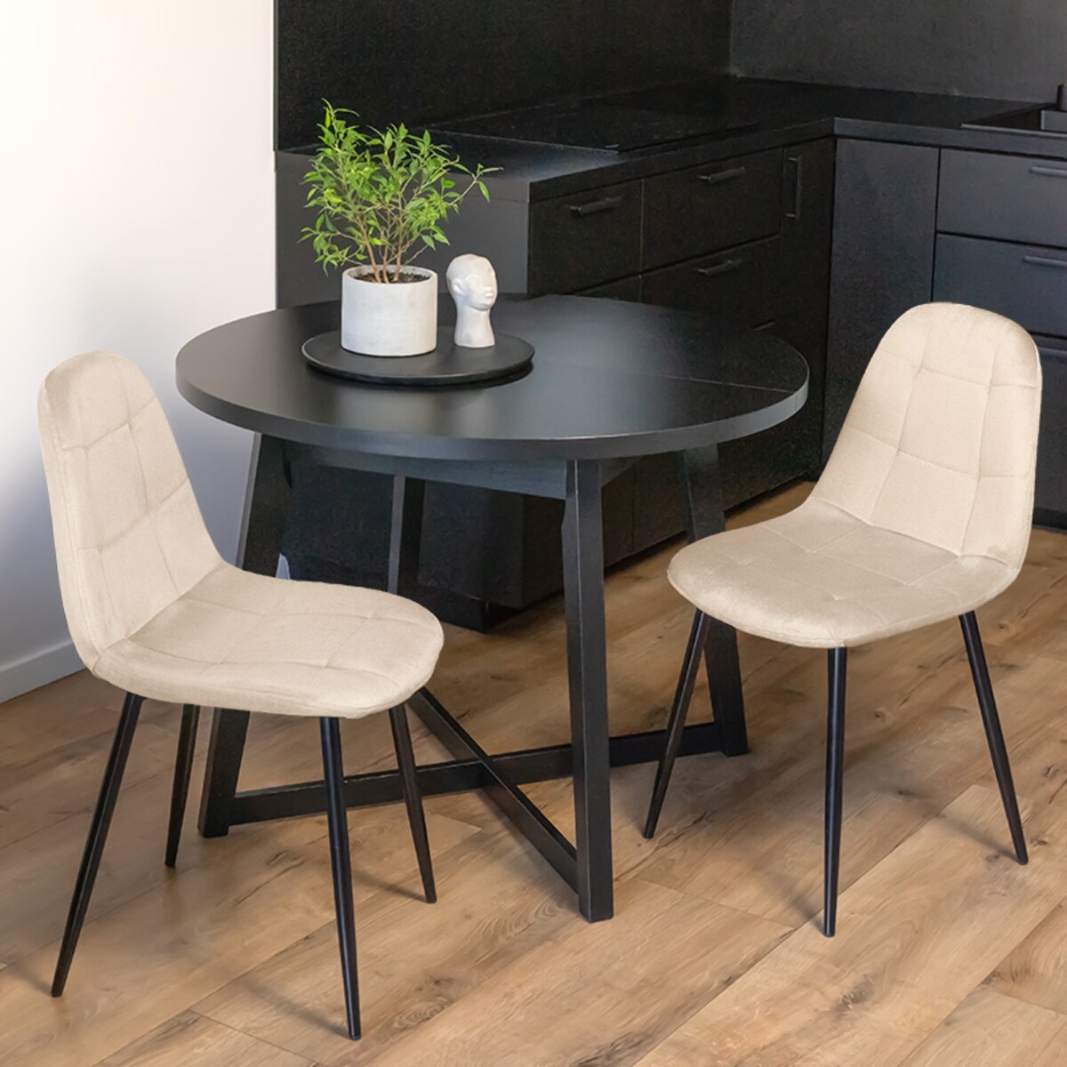 Krzesło tapicerowane beżowe welurowe nowoczesne pikowane