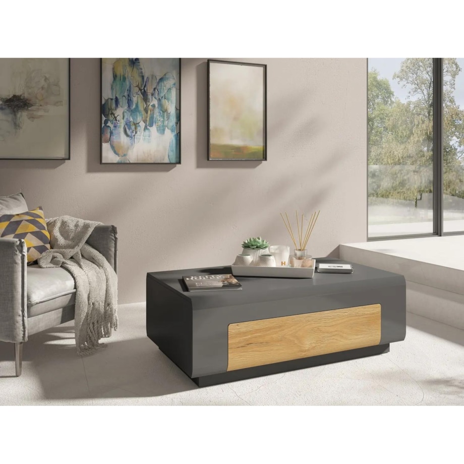 Stolik kawowy TOLEDO 1S antracyt połysk/dąb grandson