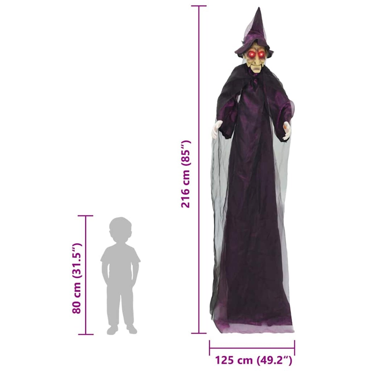 vidaXL Rozmawiająca Czarownica na Halloween Fioletowy 216 x 125 cm