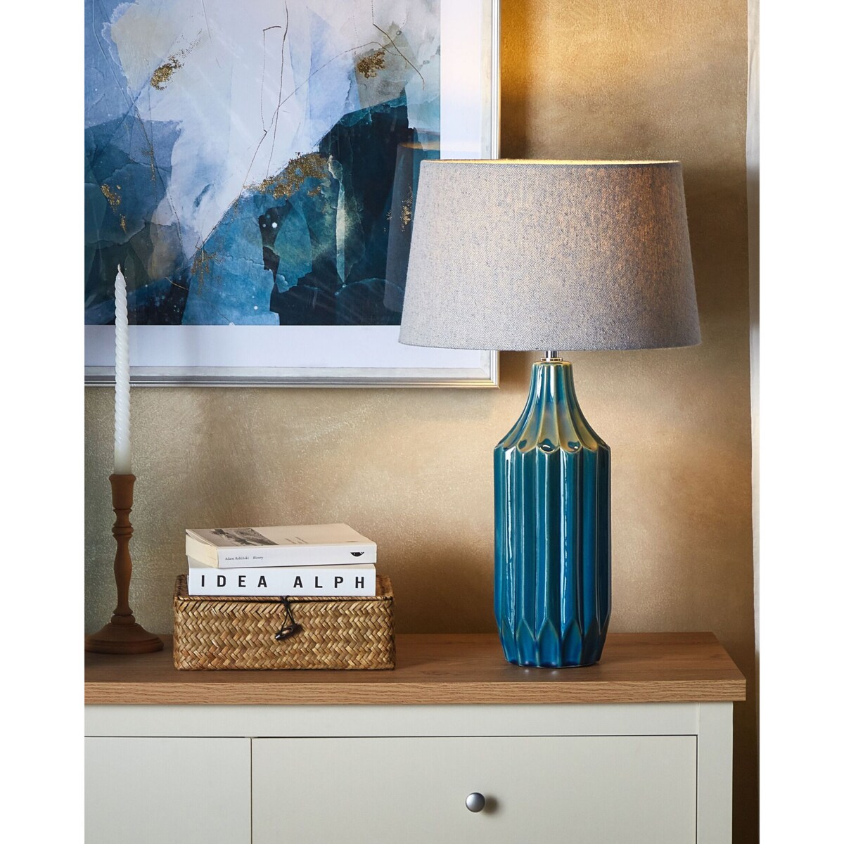 Lampa stołowa ceramiczna niebieska ABAVA