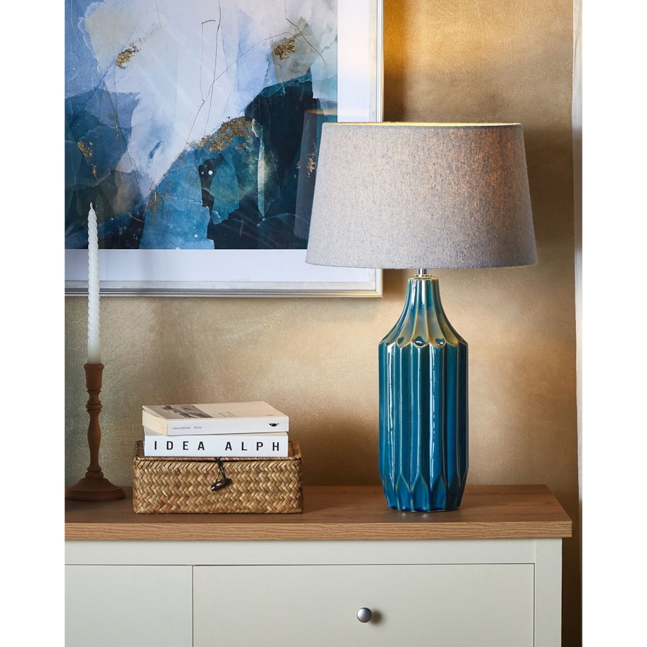 Lampa stołowa ceramiczna niebieska ABAVA