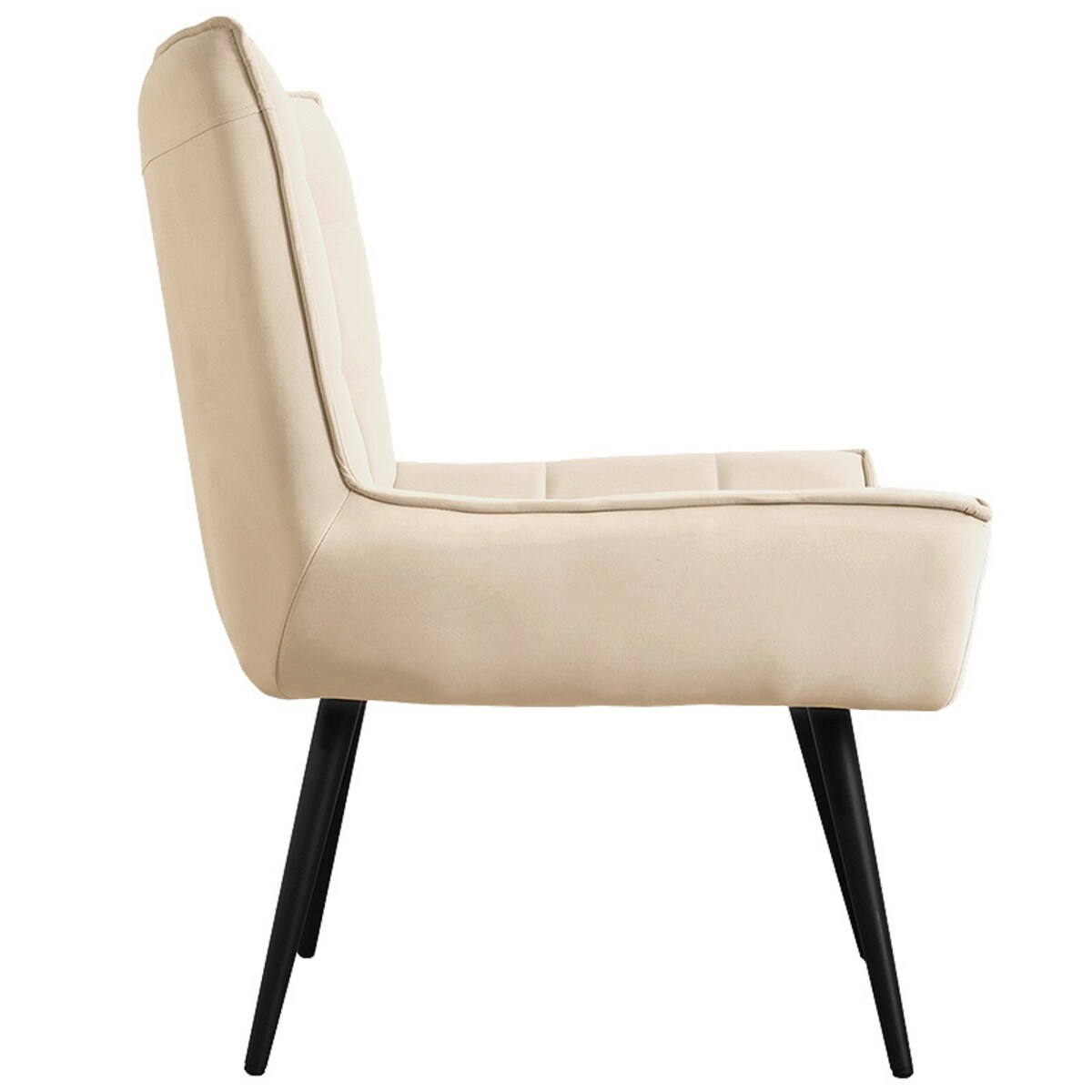 Fotel uszak tapicerowany welurowy wygodny z czarnymi nogami do salonu beżowy