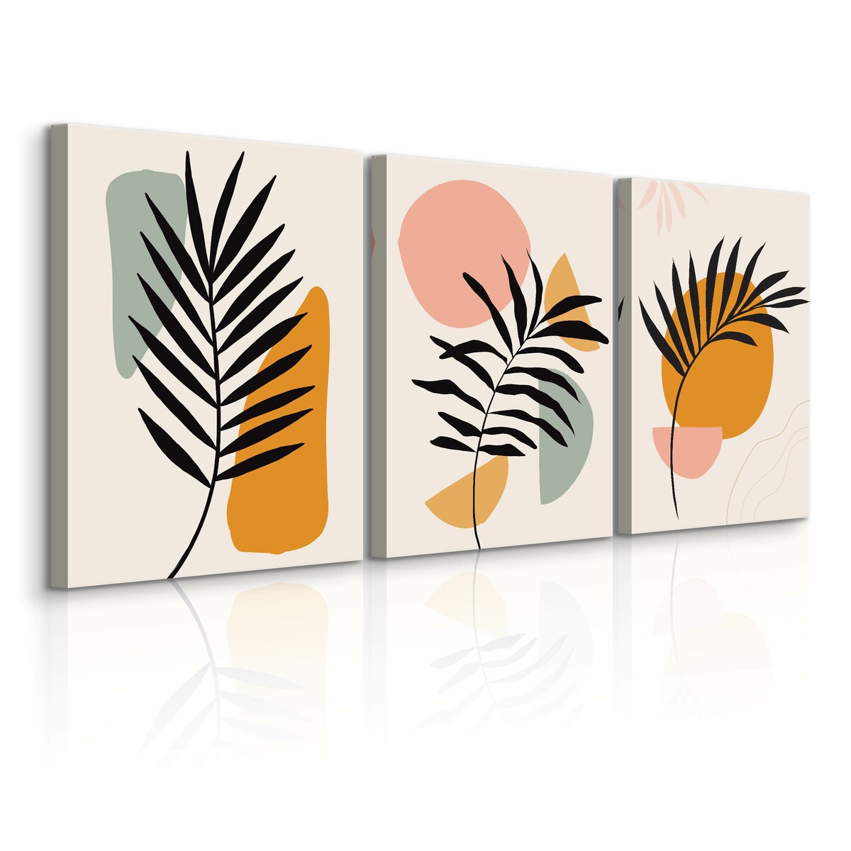 OBRAZY DO SALONU SET LIŚCIE PALMOWE NATURA ABSTRAKCJA STYL BOHO 90x40cm