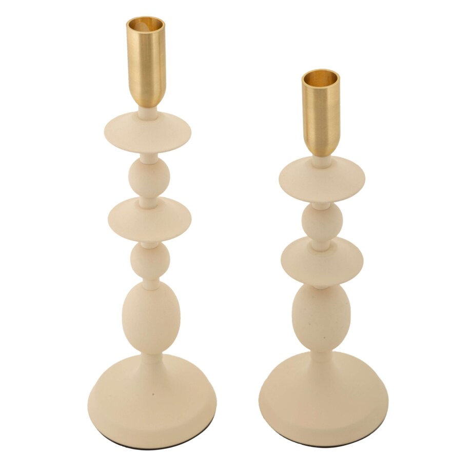 Świeczniki metalowe 2 szt. 33/29x10 cm DISQUE kremowy