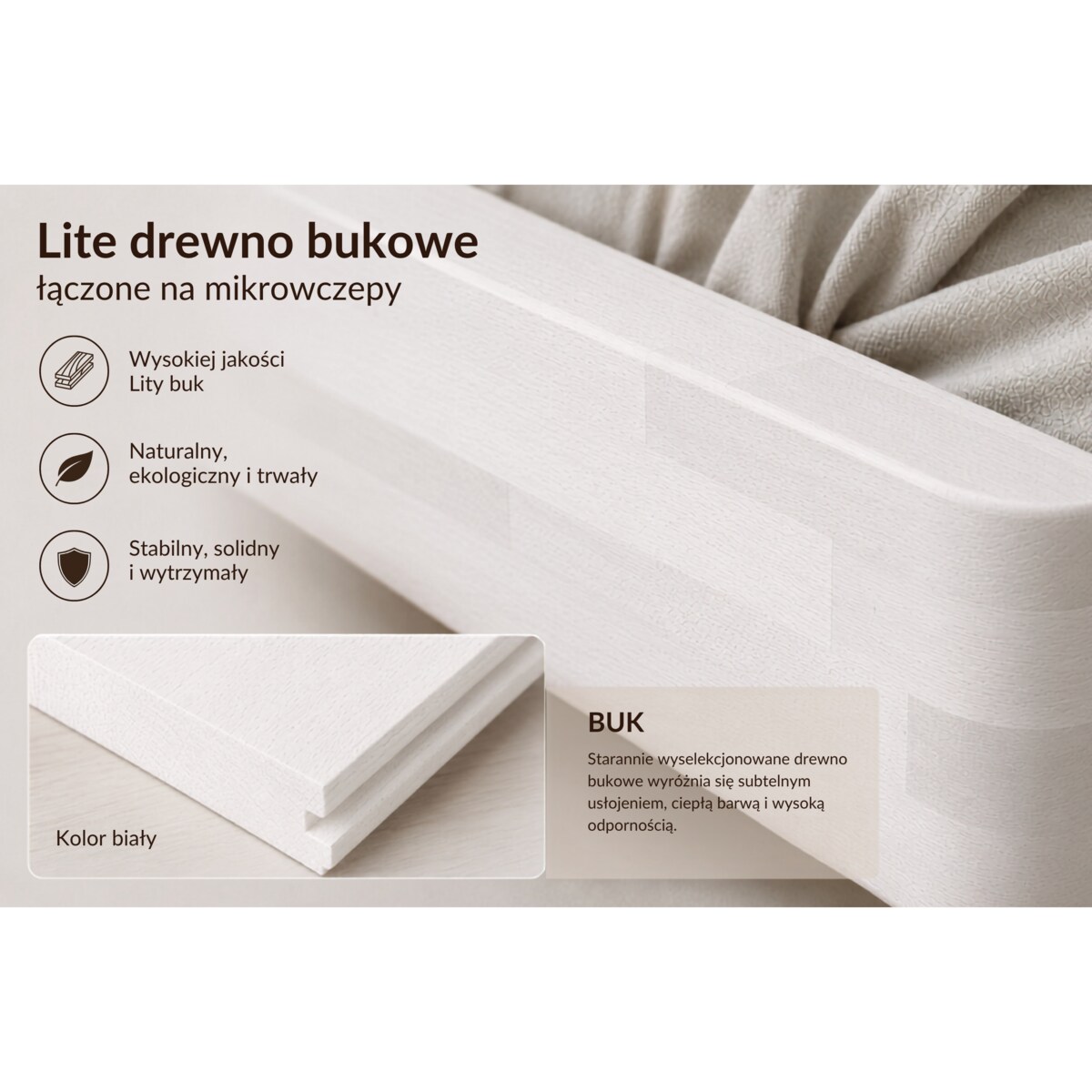 Łóżko lewitujące drewniane bukowe Visby LENA FLAT z szafkami / 180x200 cm, kolor biały