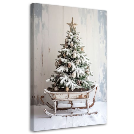 Obraz do salonu jadalni biura, Choinka święta prezenty sanki