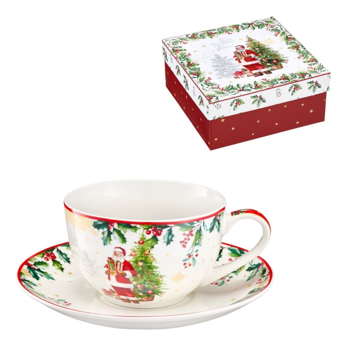 VILLA ITALIA Filiżanka świąteczna porcelanowa 260 ml FROZEN NOEL z Mikołajem