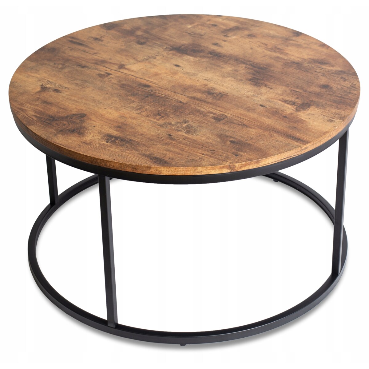 Stolik Kawowy Okrągły Loft Dąb Rustykalny Czarny TIM MAX