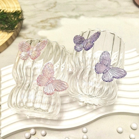 Szklanka ryflowana, z falowanymi ściankami, MOTYLKI fiolet 260 ml 1szt SZK162