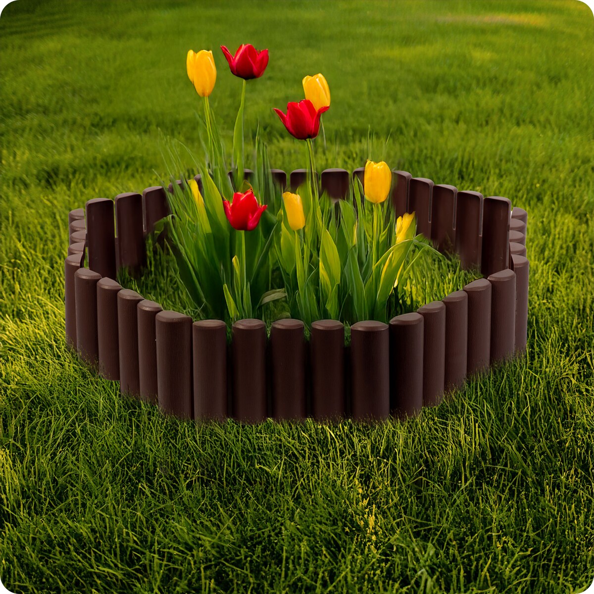 Palisada ogrodowa obrzeże ogrodowe trawnikowe brązowe Plonos tworzywo płotek 220 cm