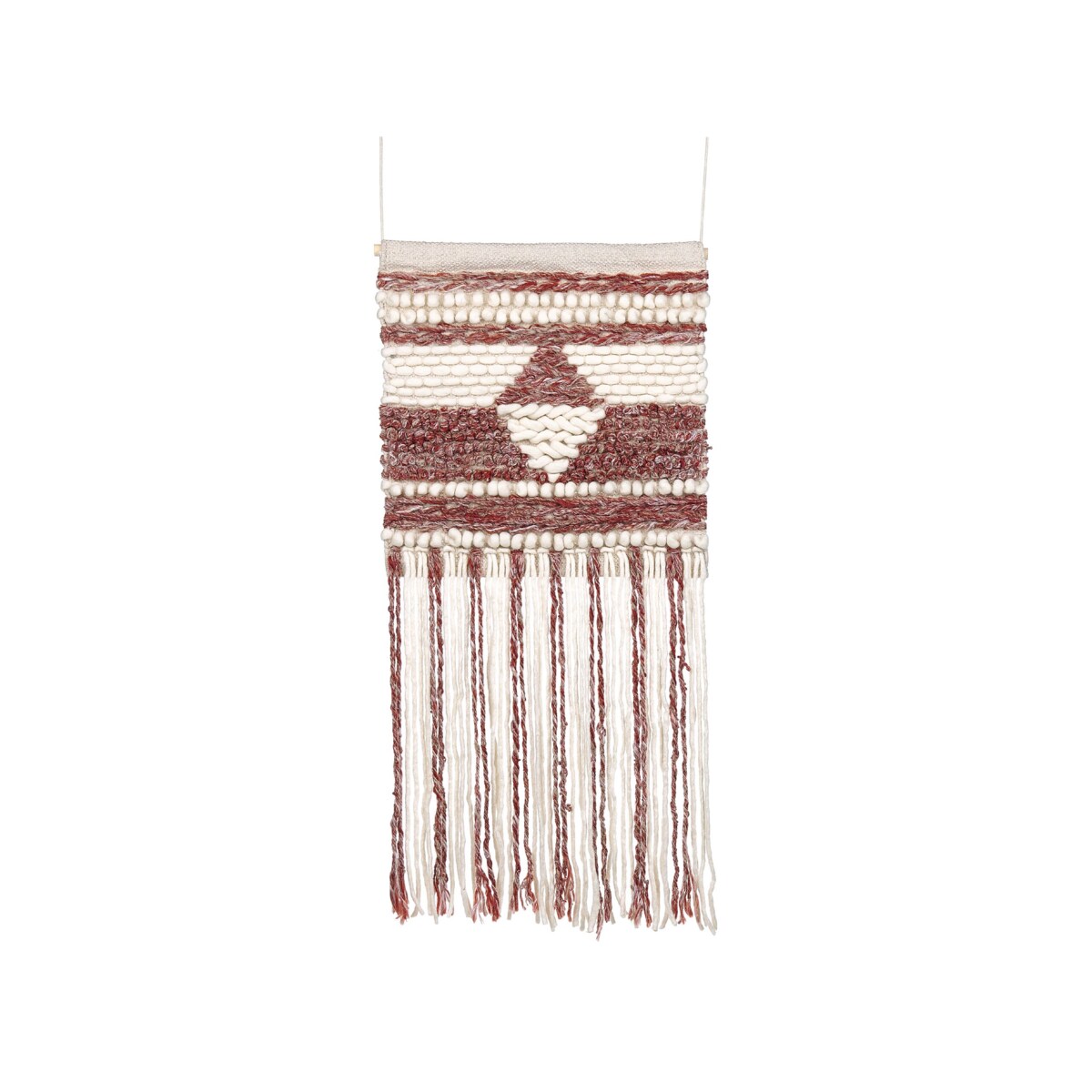 Dekoracja ścienna z frędzlami wełniana czerwono-beżowa SAIF