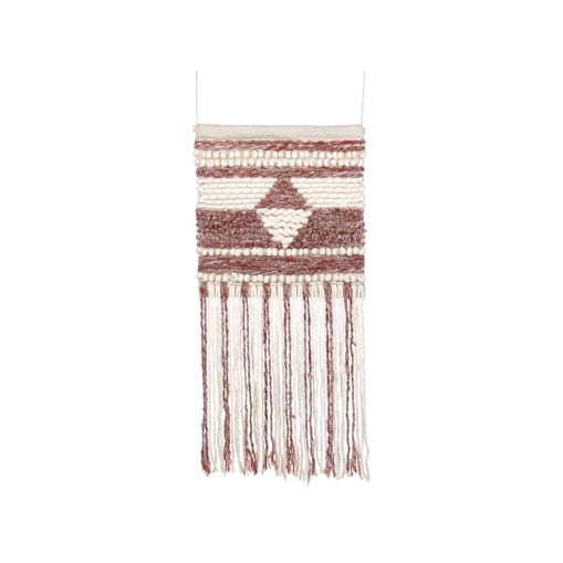 Dekoracja ścienna z frędzlami wełniana czerwono-beżowa SAIF