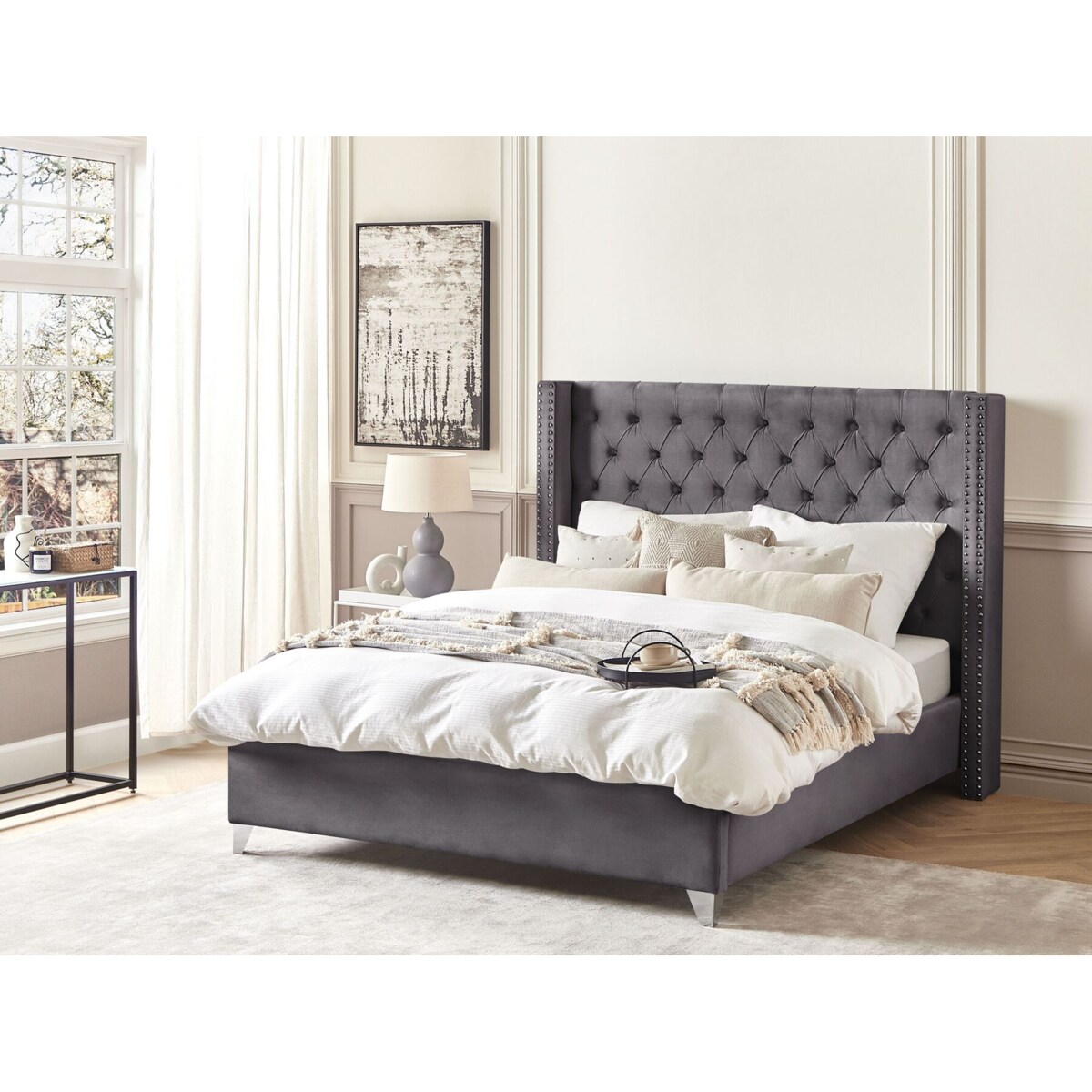 Łóżko welurowe 160 x 200 cm szare LUBBON