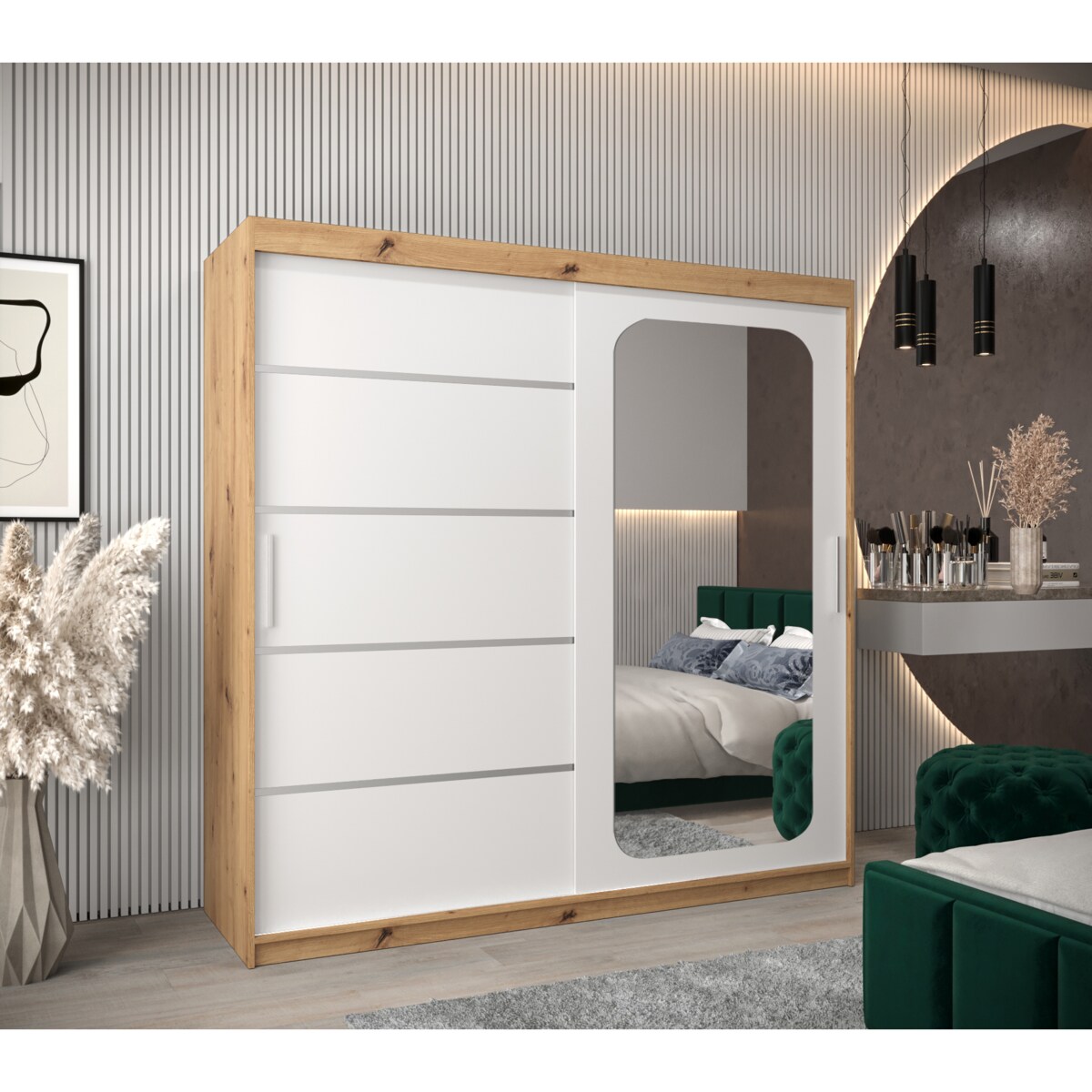 Szafa przesuwna Garderoba PROMO V2 200 artisan/biały