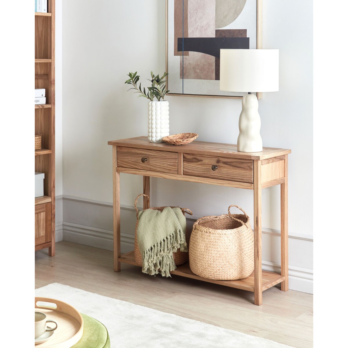 Konsola 2 szuflady 100 cm jasne drewno SALTON