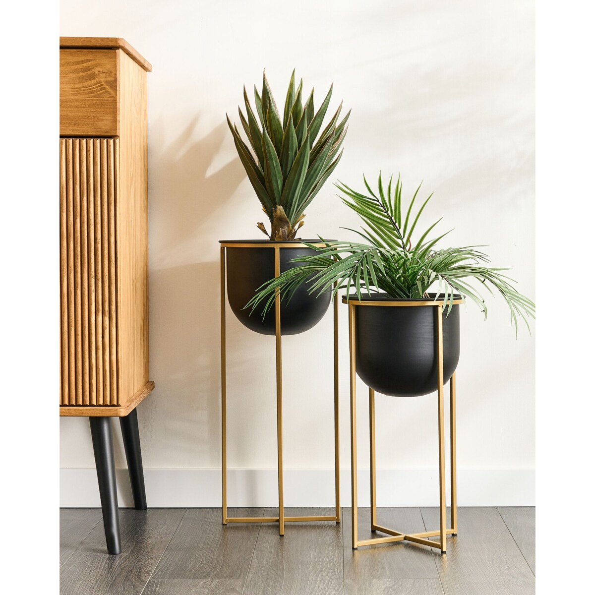 Zestaw 2 doniczek na stojaku metalowe czarne THUJA