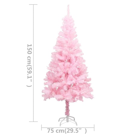 vidaXL Sztuczna choinka z lampkami i bombkami, różowa, 150 cm, PVC