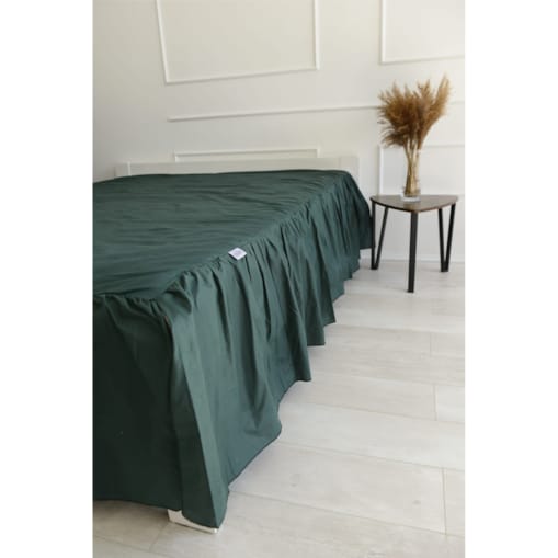 Prześcieradło z falbanką - butelkowa zieleń 140/200