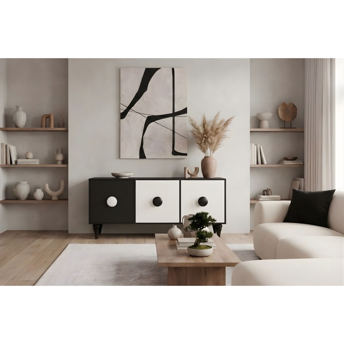 Nowoczesna czarno-biała komoda Dancan PARADIS / szer. 158 cm