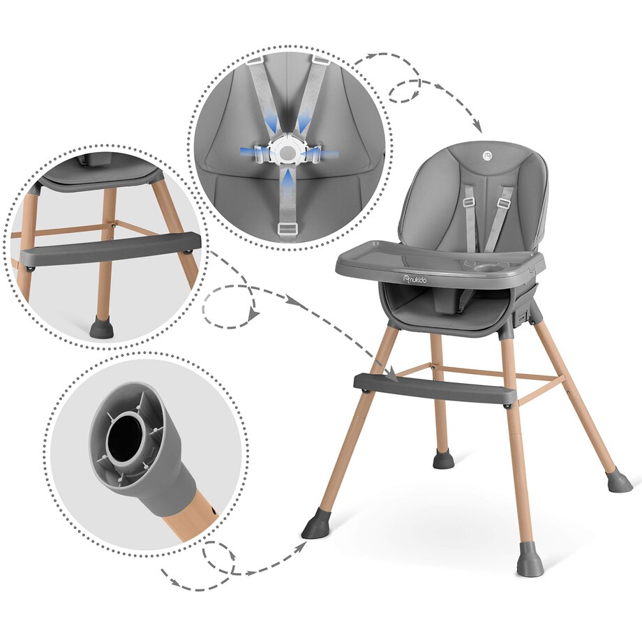 Krzesełko do karmienia dla dzieci regulowane fotelik Nukido