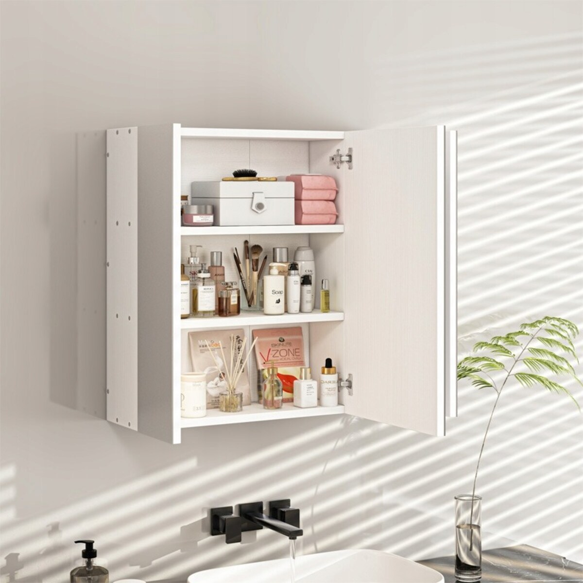 Szafka łazienkowa wisząca biała 2-drzwiowa nowoczesna ścienna 3 półki 80 cm