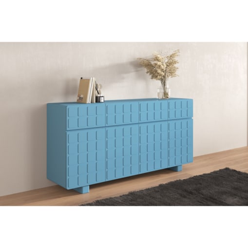 Nowoczesna komoda z frontami 3D Skandica CUBO LONG / kolor pastelowy niebieski / szer. 169 cm