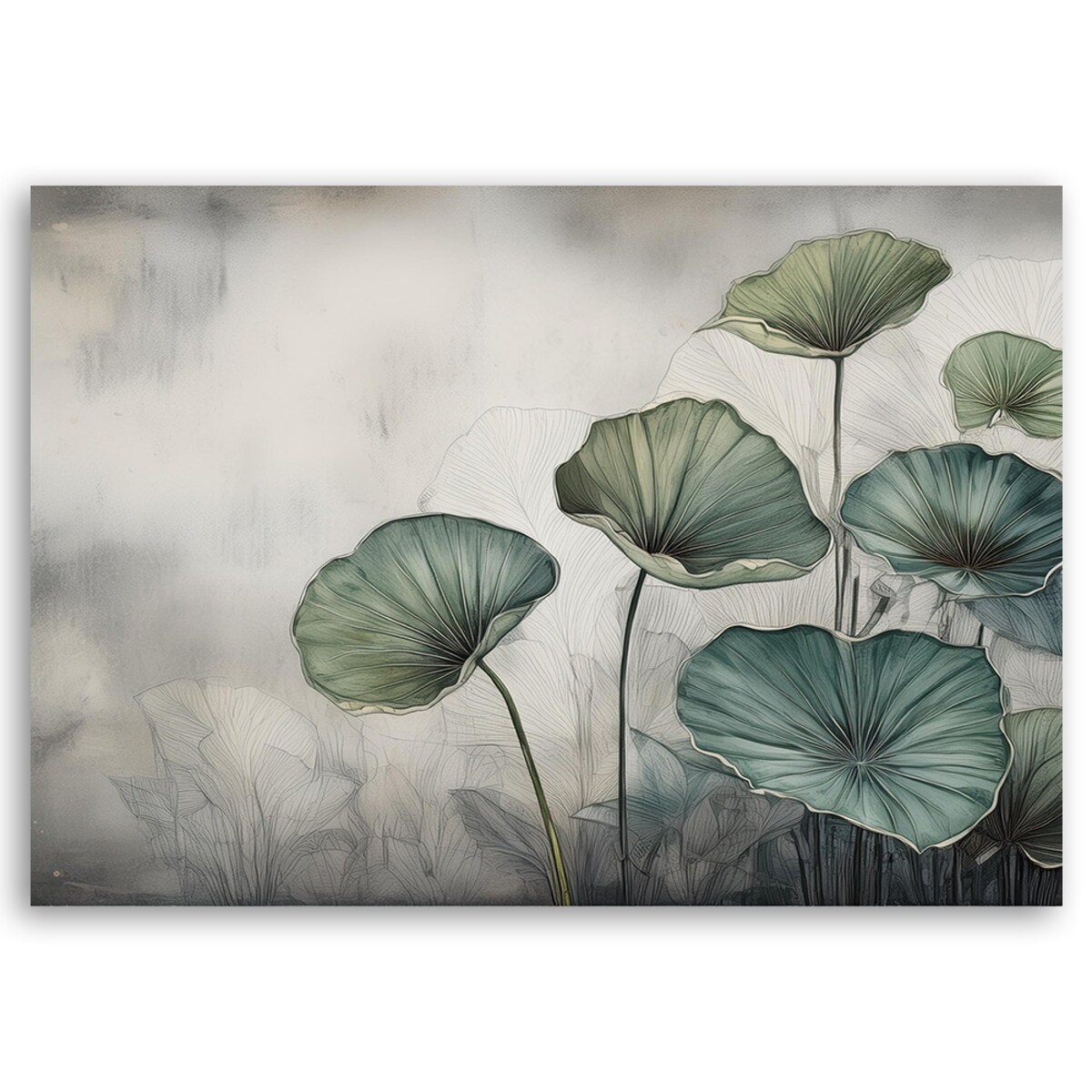 Zielone Liście na szarym tle Obrazy do salonu sypialni pokoju kuchni 120x80