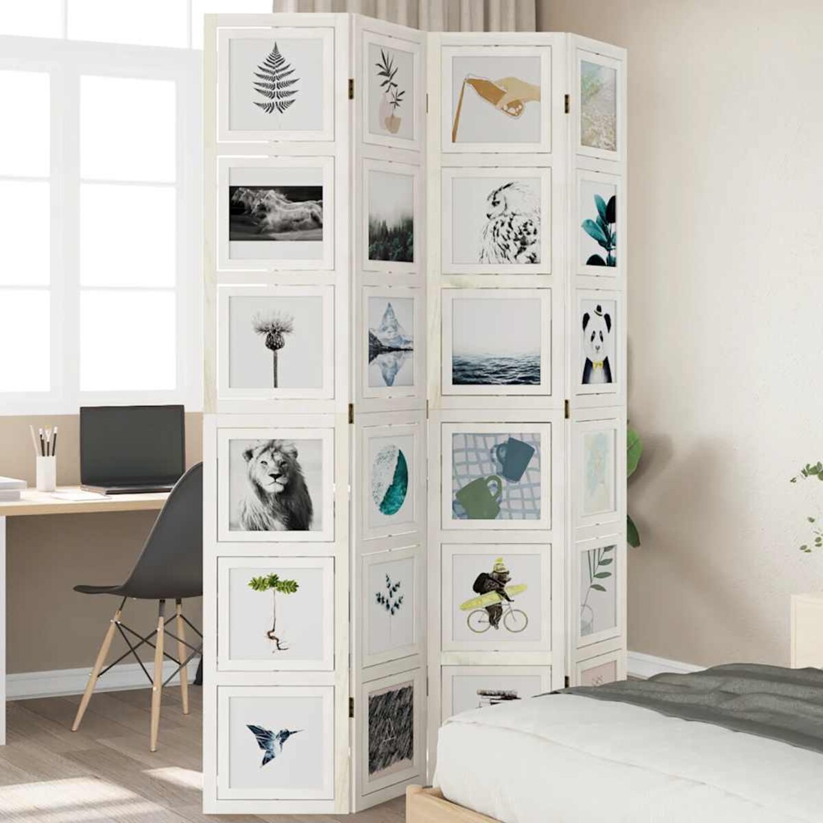 vidaXL Parawan pokojowy, 4-panelowy, biały, lite drewno paulowni