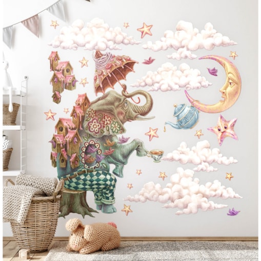 Zestaw naklejek na ścianę, Pastelowe zwierzęta z bajki - słoń, 80cm