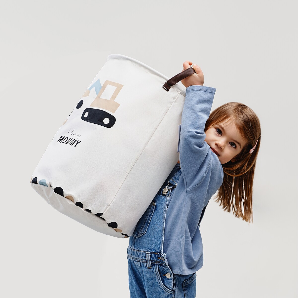 bawełniany kosz na zabawki sipo, zamykany na ściągacz, koparki, xl