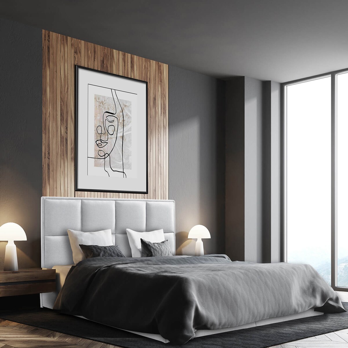 Łóżko tapicerowane ARCHIE 140x200 z pojemnikiem, Jasny Szary, tkanina Megan 364