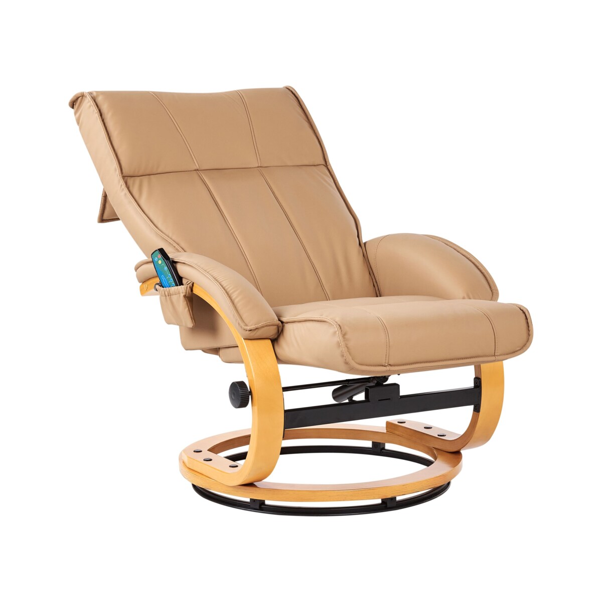 Fotel z masażem MAJESTIC Z podnóżkiem Ekoskóra Jasnobrązowy