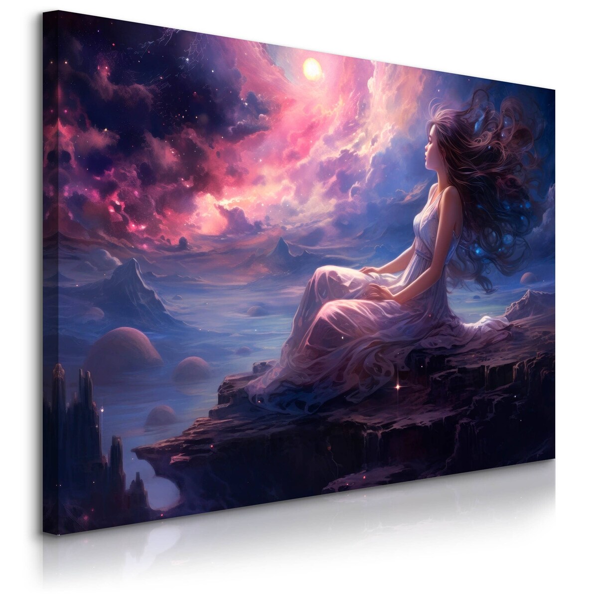 Obraz Ścienny Do Salonu Abstrakcja Bajkowa Kraina Kobieta Nocą 120x80cm