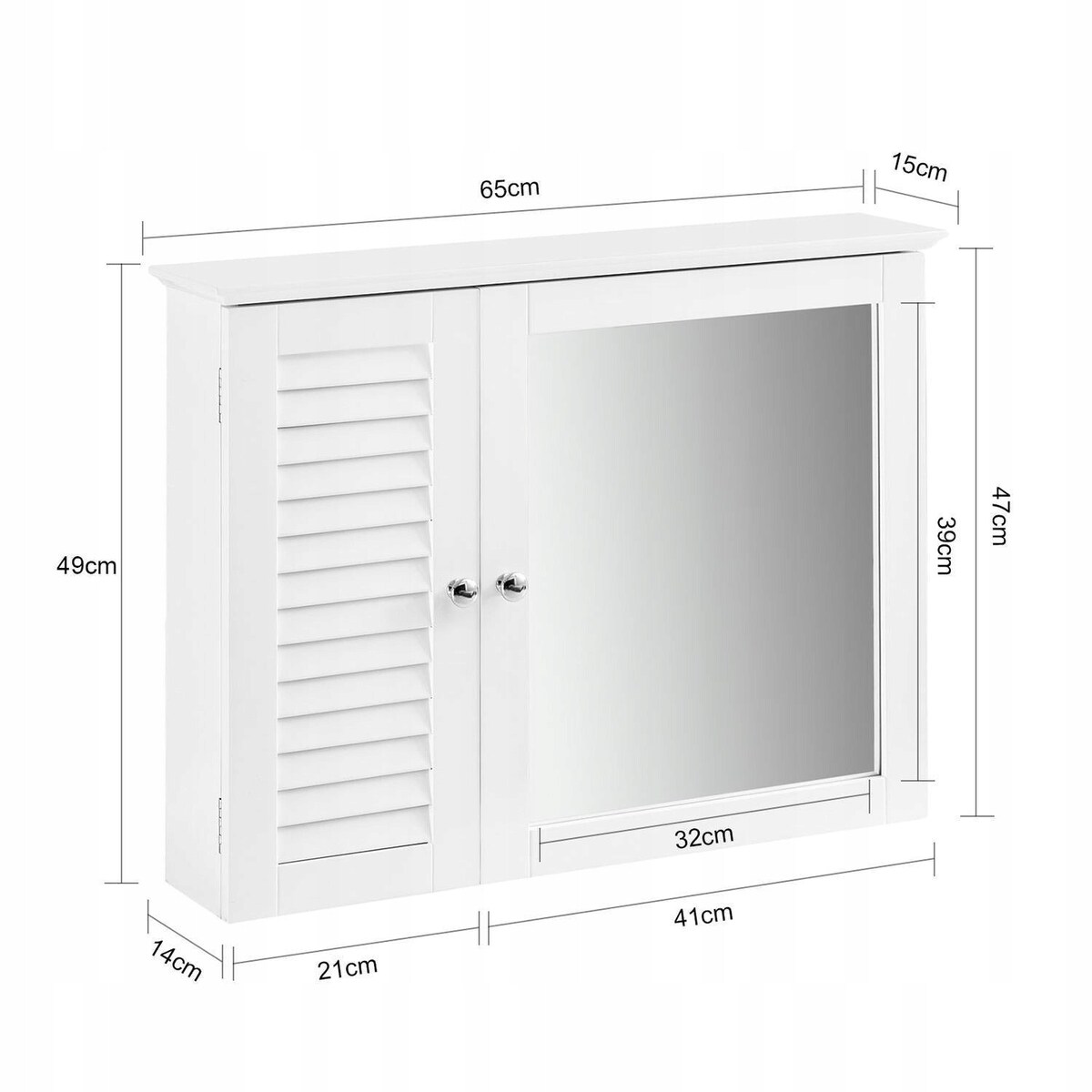 Szafka łazienkowa z lustrem 65x49x15 cm biała