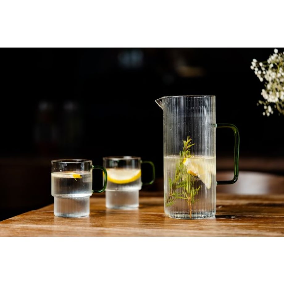 Dwie szklanki ryflowane z zielonym uchem 350ml Livio 1807