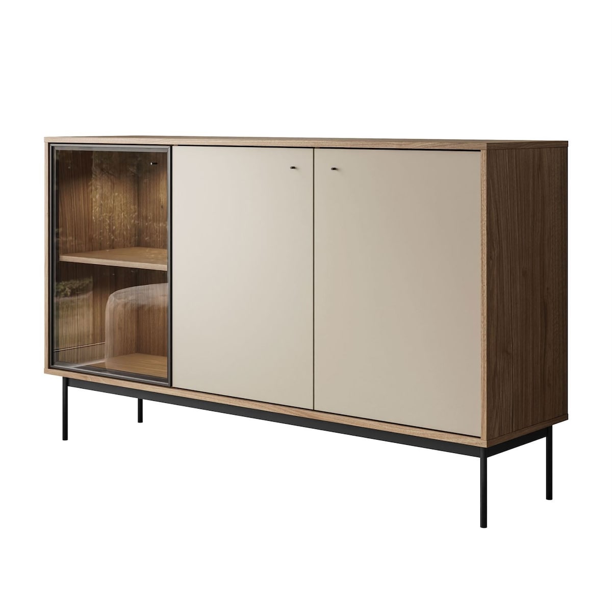 Trzydrzwiowa komoda ISA 3D z oświetleniem LED, glina + columella