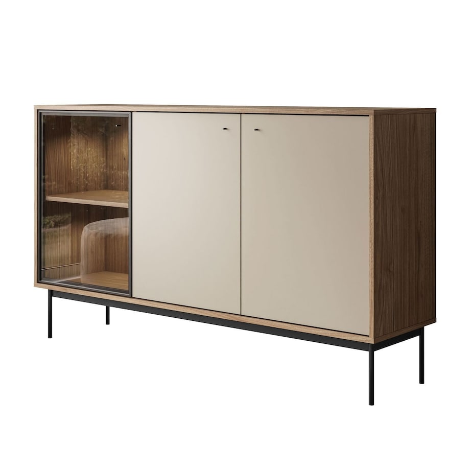 Trzydrzwiowa komoda ISA 3D z oświetleniem LED, glina + columella