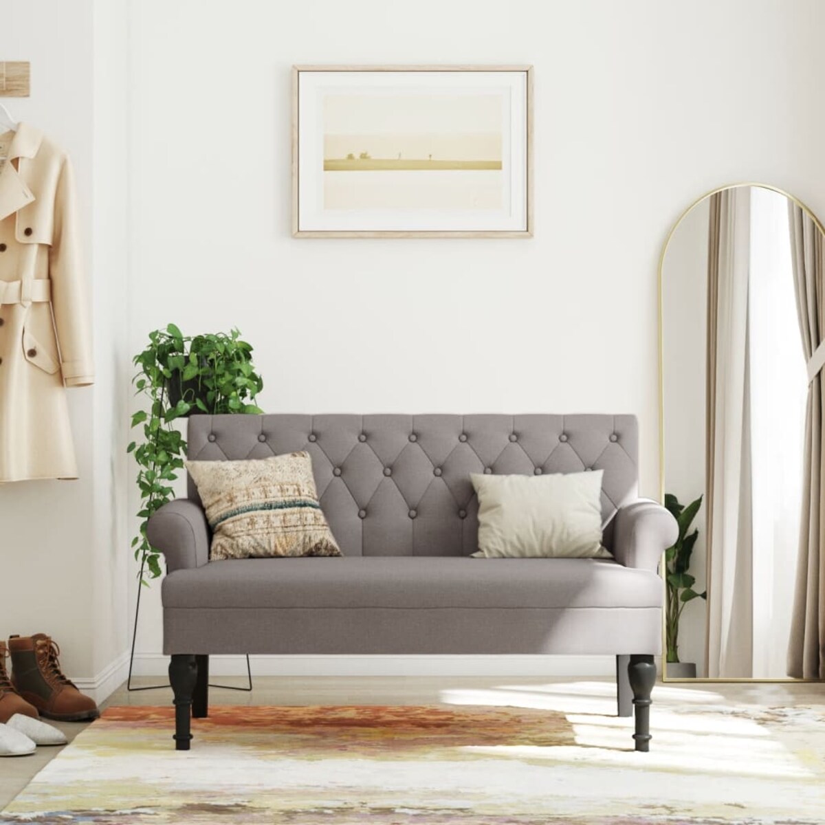 vidaXL Ławka z oparciem, kolor taupe, 120x62x75,5 cm, tkanina
