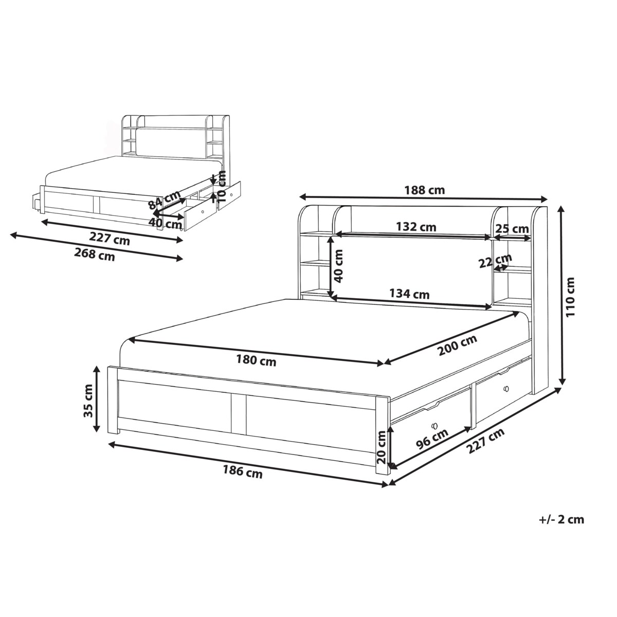 Łóżko z szufladami BIZOU 180 x 200 cm Biały