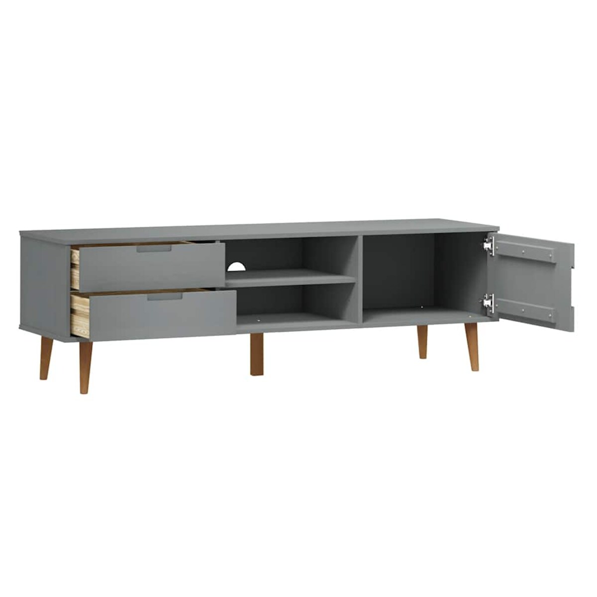 vidaXL Szafka TV MOLDE, szara, 158x40x49 cm, lite drewno sosnowe