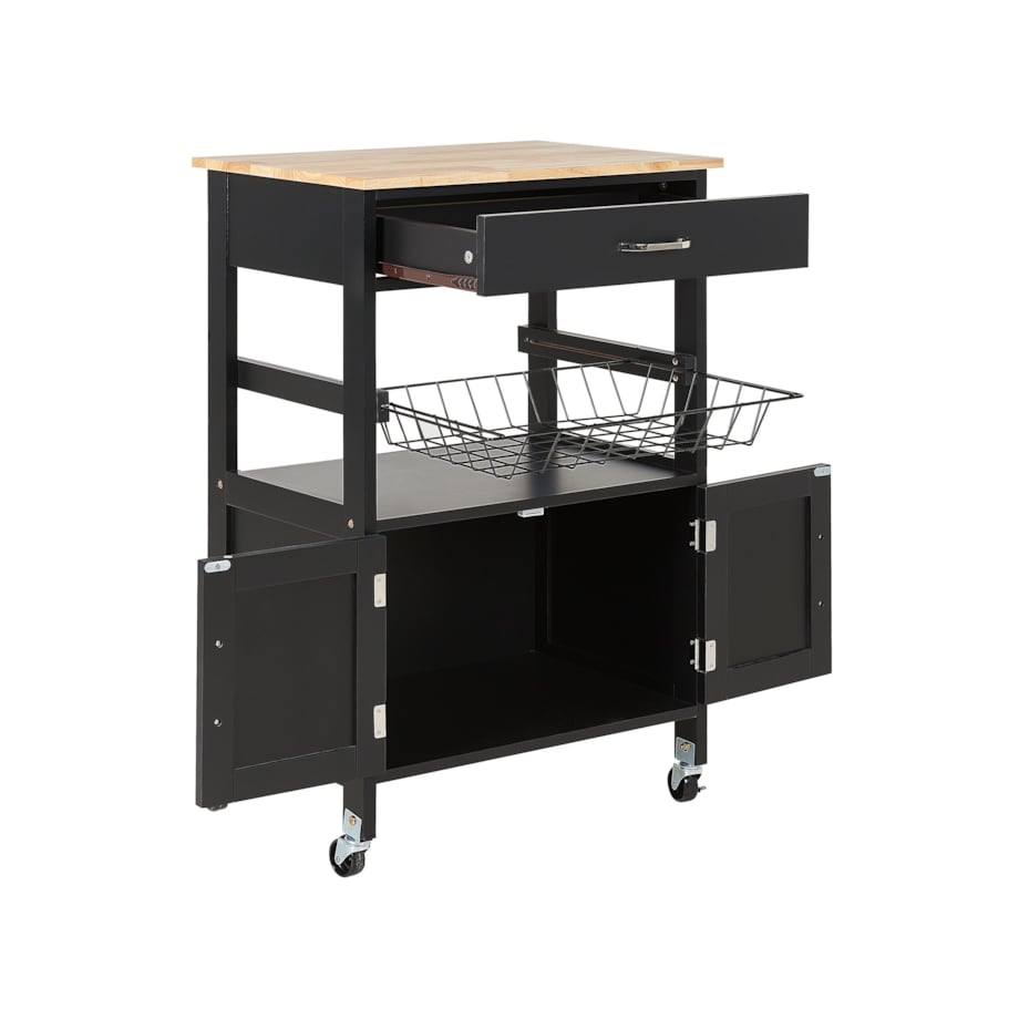 Wózek kuchenny 1 szuflada jasne drewno z czarnym LUGO