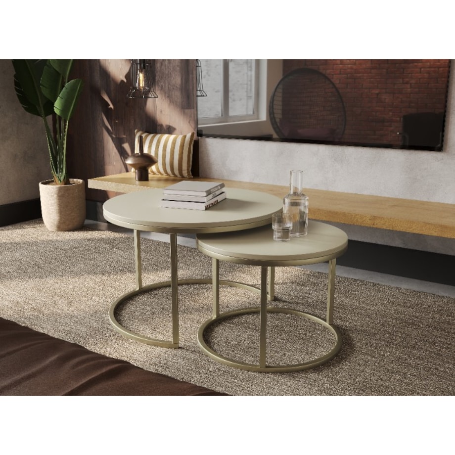 Stolik Kawowy GOLD KASZMIR 2w1 Okrągły Zestaw JAPANDI BOHO Salon SOFT LOFT SET